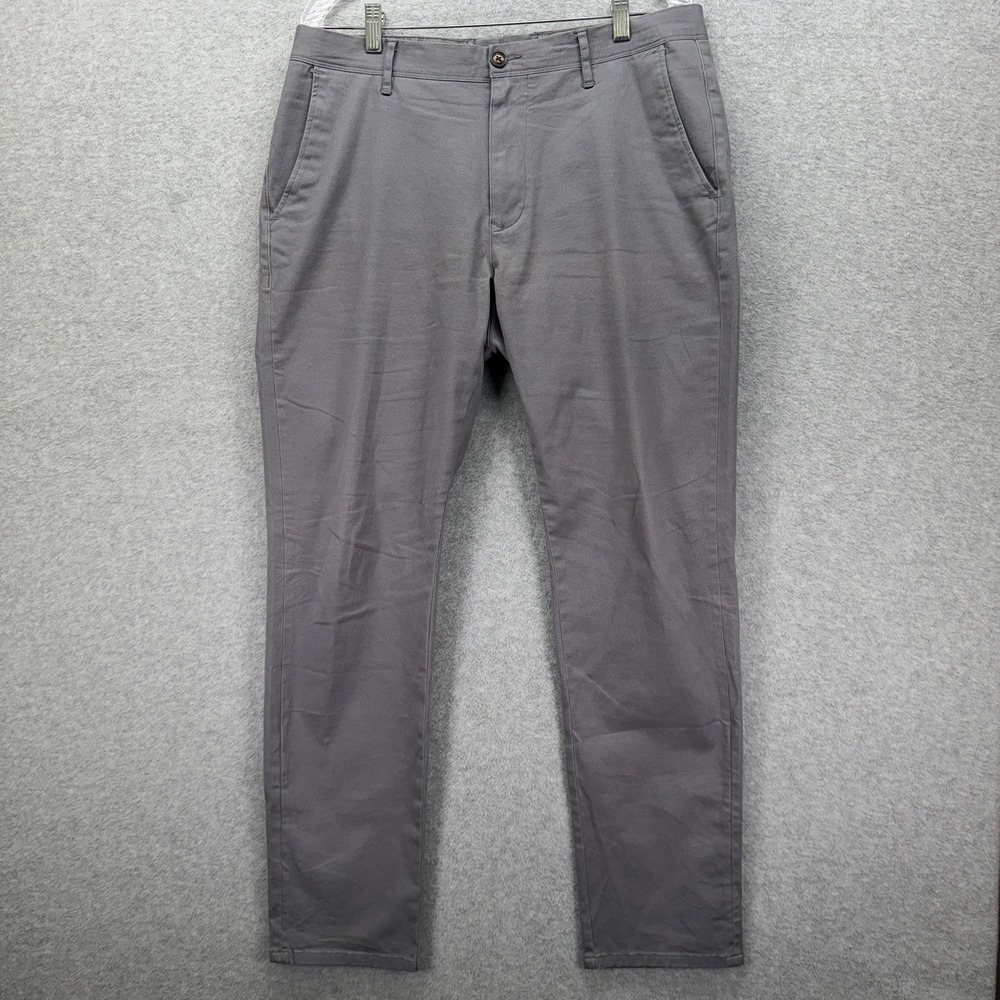 Mott & Bow Twill Chino Charles Pants Mens 34x32 Gray Slim Tapered Stretch